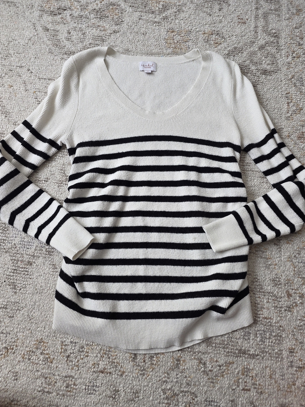 Isabel Maternity by Ingrid & Isabel Striped V-Neck Sweater - Ivory and Black